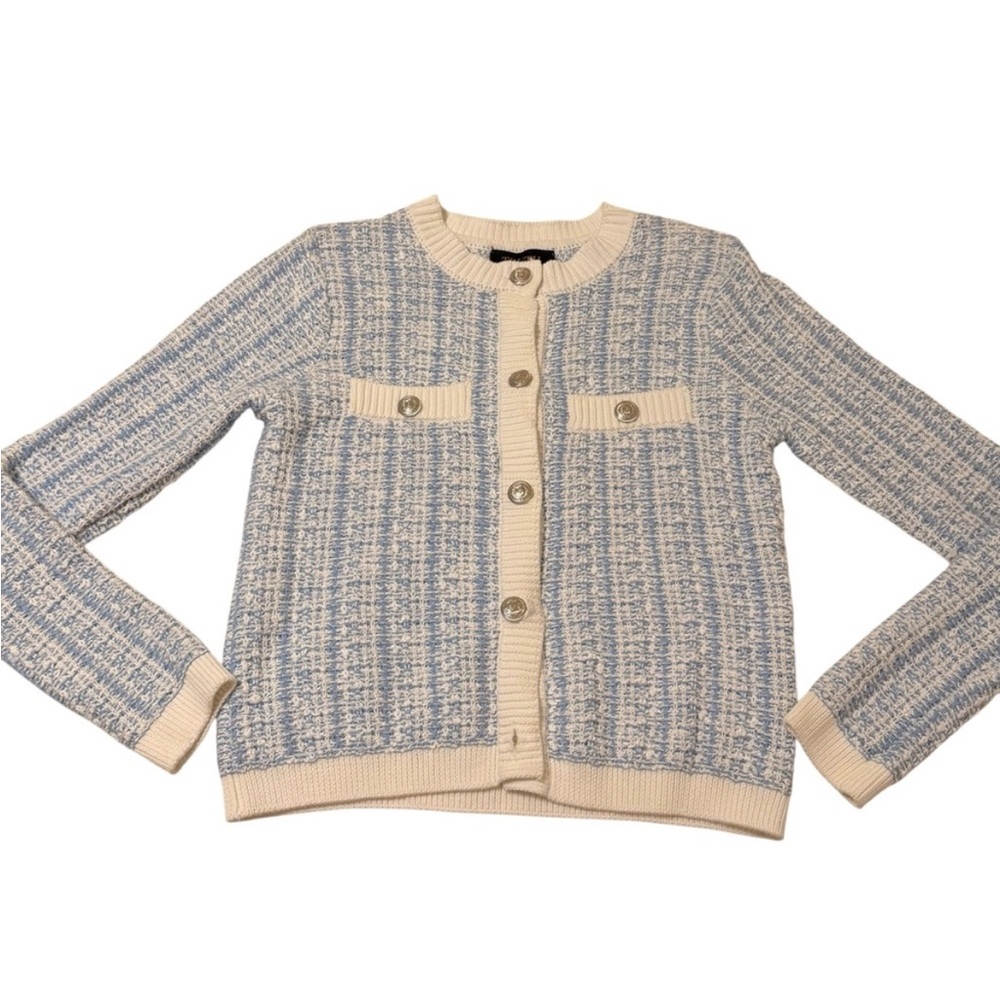 Thruth Blue and Cream Boucle S
Tweed Blazer Jacket Blue White Old Money Preppy